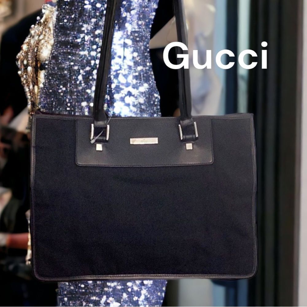 GUCCI BLACK NYLON LEATHER TOTE SHOULDER HAND BAG